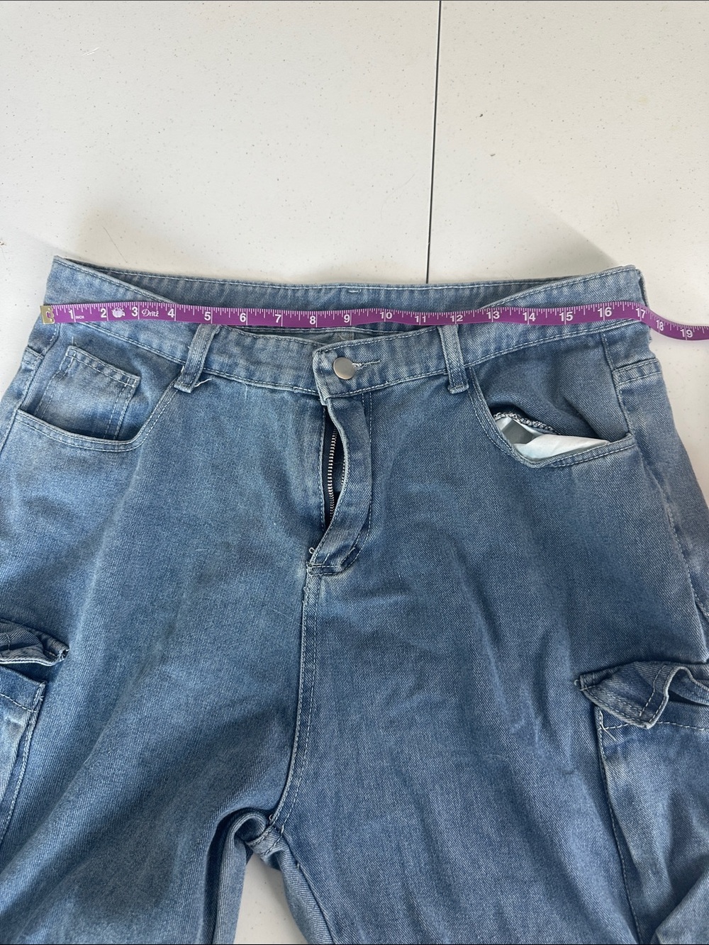 Women's Relaxed Fit Cargo Jean Pants in Blue Comfy Oversized #E12 - Picture 4 of 5